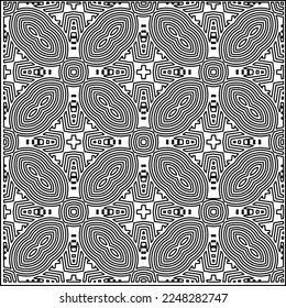 Stylish texture with figures from lines.
Abstract geometric black and white pattern for web page, textures, card, poster, fabric, textile. Monochrome graphic repeating design. 