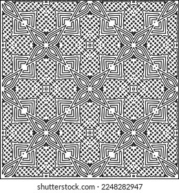 Stylish texture with figures from lines.
Abstract geometric black and white pattern for web page, textures, card, poster, fabric, textile. Monochrome graphic repeating design. 