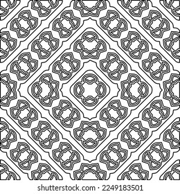 Stylish texture with figures from lines.
Abstract geometric black and white pattern for web page, textures, card, poster, fabric, textile. Monochrome graphic repeating design. 