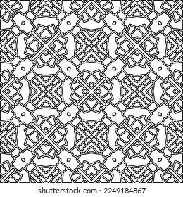 Stylish texture with figures from lines.
Abstract geometric black and white pattern for web page, textures, card, poster, fabric, textile. Monochrome graphic repeating design. 