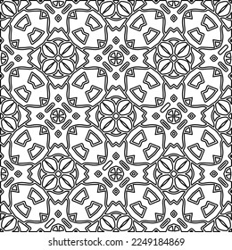 Stylish texture with figures from lines.
Abstract geometric black and white pattern for web page, textures, card, poster, fabric, textile. Monochrome graphic repeating design. 