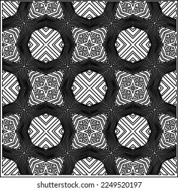 Stylish texture with figures from lines.
Abstract geometric black and white pattern for web page, textures, card, poster, fabric, textile. Monochrome graphic repeating design. 