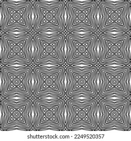 Stylish texture with figures from lines.
Abstract geometric black and white pattern for web page, textures, card, poster, fabric, textile. Monochrome graphic repeating design. 
