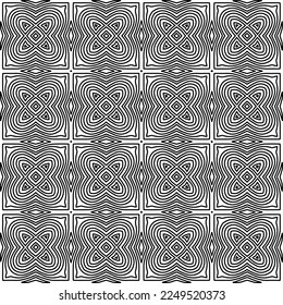 Stylish texture with figures from lines.
Abstract geometric black and white pattern for web page, textures, card, poster, fabric, textile. Monochrome graphic repeating design. 