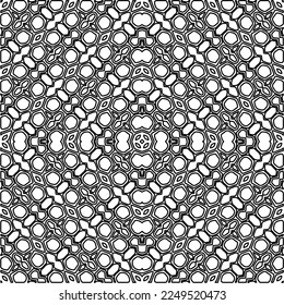 Stylish texture with figures from lines.
Abstract geometric black and white pattern for web page, textures, card, poster, fabric, textile. Monochrome graphic repeating design. 