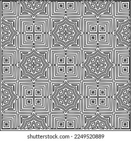 Stylish texture with figures from lines.
Abstract geometric black and white pattern for web page, textures, card, poster, fabric, textile. Monochrome graphic repeating design. 