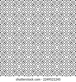 Stylish texture with figures from lines.
Abstract geometric black and white pattern for web page, textures, card, poster, fabric, textile. Monochrome graphic repeating design. 