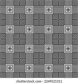 Stylish texture with figures from lines.
Abstract geometric black and white pattern for web page, textures, card, poster, fabric, textile. Monochrome graphic repeating design. 