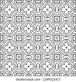 Stylish texture with figures from lines.
Abstract geometric black and white pattern for web page, textures, card, poster, fabric, textile. Monochrome graphic repeating design. 