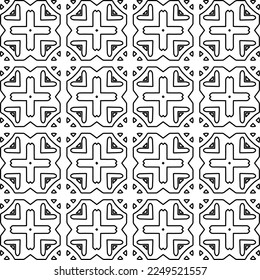 Stilvolle Textur mit Figuren aus Linien.
Abstraktes geometrisches Schwarz-Weiß-Muster für Webseiten, Texturen, Karten, Plakate, Gewebe, Textilien. Monochrome grafische Wiederholungsdesign. 