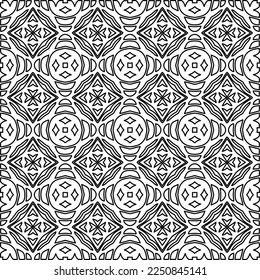 Stylish texture with figures from lines.
Abstract geometric black and white pattern for web page, textures, card, poster, fabric, textile. Monochrome graphic repeating design. 