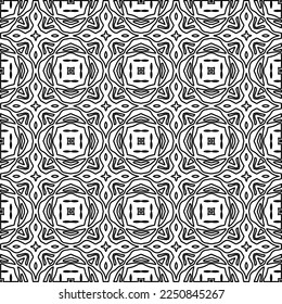 Stylish texture with figures from lines.
Abstract geometric black and white pattern for web page, textures, card, poster, fabric, textile. Monochrome graphic repeating design. 