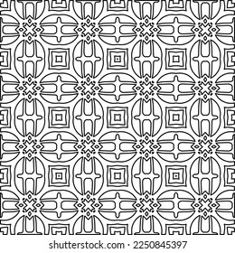 Stylish texture with figures from lines.
Abstract geometric black and white pattern for web page, textures, card, poster, fabric, textile. Monochrome graphic repeating design. 
