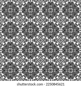 Stylish texture with figures from lines.
Abstract geometric black and white pattern for web page, textures, card, poster, fabric, textile. Monochrome graphic repeating design. 