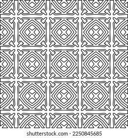Stylish texture with figures from lines.
Abstract geometric black and white pattern for web page, textures, card, poster, fabric, textile. Monochrome graphic repeating design. 