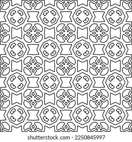 Stylish texture with figures from lines.
Abstract geometric black and white pattern for web page, textures, card, poster, fabric, textile. Monochrome graphic repeating design. 