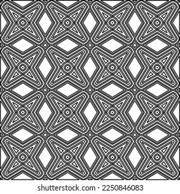 Stylish texture with figures from lines.
Abstract geometric black and white pattern for web page, textures, card, poster, fabric, textile. Monochrome graphic repeating design. 