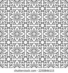 Stylish texture with figures from lines.
Abstract geometric black and white pattern for web page, textures, card, poster, fabric, textile. Monochrome graphic repeating design. 