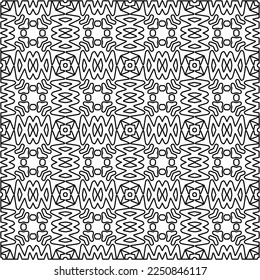Stylish texture with figures from lines.
Abstract geometric black and white pattern for web page, textures, card, poster, fabric, textile. Monochrome graphic repeating design. 