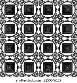 Stilvolle Textur mit Figuren aus Linien.
Abstraktes geometrisches Schwarz-Weiß-Muster für Webseiten, Texturen, Karten, Plakate, Gewebe, Textilien. Monochrome grafische Wiederholungsdesign. 