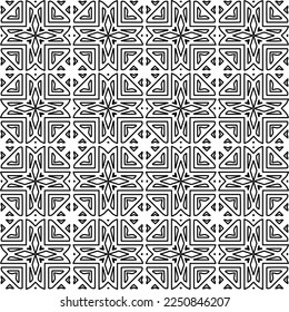 Stylish texture with figures from lines.
Abstract geometric black and white pattern for web page, textures, card, poster, fabric, textile. Monochrome graphic repeating design. 