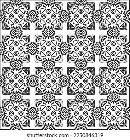 Stilvolle Textur mit Figuren aus Linien.
Abstraktes geometrisches Schwarz-Weiß-Muster für Webseiten, Texturen, Karten, Plakate, Gewebe, Textilien. Monochrome grafische Wiederholungsdesign. 