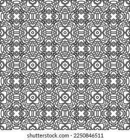 Stylish texture with figures from lines.
Abstract geometric black and white pattern for web page, textures, card, poster, fabric, textile. Monochrome graphic repeating design. 