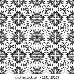 Stylish texture with figures from lines.
Abstract geometric black and white pattern for web page, textures, card, poster, fabric, textile. Monochrome graphic repeating design. 