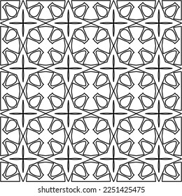 Stylish texture with figures from lines.
Abstract geometric black and white pattern for web page, textures, card, poster, fabric, textile. Monochrome graphic repeating design. 