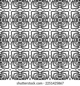 Stylish texture with figures from lines.
Abstract geometric black and white pattern for web page, textures, card, poster, fabric, textile. Monochrome graphic repeating design. 