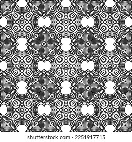 Stylish texture with figures from lines.
Abstract geometric black and white pattern for web page, textures, card, poster, fabric, textile. Monochrome graphic repeating design. 