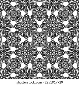 Stylish texture with figures from lines.
Abstract geometric black and white pattern for web page, textures, card, poster, fabric, textile. Monochrome graphic repeating design. 