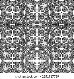 Stylish texture with figures from lines.
Abstract geometric black and white pattern for web page, textures, card, poster, fabric, textile. Monochrome graphic repeating design. 