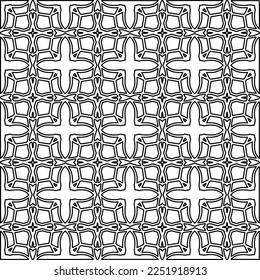Stilvolle Textur mit Figuren aus Linien.
Abstraktes geometrisches Schwarz-Weiß-Muster für Webseiten, Texturen, Karten, Plakate, Gewebe, Textilien. Monochrome grafische Wiederholungsdesign. 