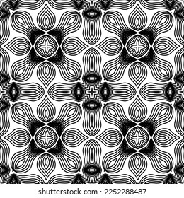 Stylish texture with figures from lines.
Abstract geometric black and white pattern for web page, textures, card, poster, fabric, textile. Monochrome graphic repeating design. 