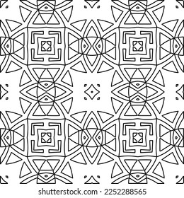 Stilvolle Textur mit Figuren aus Linien.
Abstraktes geometrisches Schwarz-Weiß-Muster für Webseiten, Texturen, Karten, Plakate, Gewebe, Textilien. Monochrome grafische Wiederholungsdesign. 