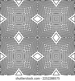 Textura elegante con figuras de líneas.
Resumen de patrones geométricos en blanco y negro para página web, texturas, tarjeta, afiche, tela, textil. Diseño repetitivo gráfico monocromo. 