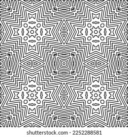 Stylish texture with figures from lines.
Abstract geometric black and white pattern for web page, textures, card, poster, fabric, textile. Monochrome graphic repeating design. 