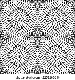 Stylish texture with figures from lines.
Abstract geometric black and white pattern for web page, textures, card, poster, fabric, textile. Monochrome graphic repeating design. 