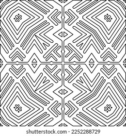 Stilvolle Textur mit Figuren aus Linien.
Abstraktes geometrisches Schwarz-Weiß-Muster für Webseiten, Texturen, Karten, Plakate, Gewebe, Textilien. Monochrome grafische Wiederholungsdesign. 