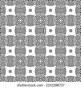 Stylish texture with figures from lines.
Abstract geometric black and white pattern for web page, textures, card, poster, fabric, textile. Monochrome graphic repeating design. 
