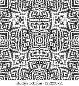 Stylish texture with figures from lines.
Abstract geometric black and white pattern for web page, textures, card, poster, fabric, textile. Monochrome graphic repeating design. 
