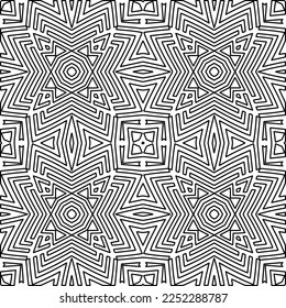 Stylish texture with figures from lines.
Abstract geometric black and white pattern for web page, textures, card, poster, fabric, textile. Monochrome graphic repeating design. 