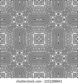 Stilvolle Textur mit Figuren aus Linien.
Abstraktes geometrisches Schwarz-Weiß-Muster für Webseiten, Texturen, Karten, Plakate, Gewebe, Textilien. Monochrome grafische Wiederholungsdesign. 