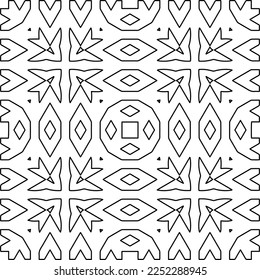 Stilvolle Textur mit Figuren aus Linien.
Abstraktes geometrisches Schwarz-Weiß-Muster für Webseiten, Texturen, Karten, Plakate, Gewebe, Textilien. Monochrome grafische Wiederholungsdesign. 