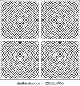 Stylish texture with figures from lines.
Abstract geometric black and white pattern for web page, textures, card, poster, fabric, textile. Monochrome graphic repeating design. 