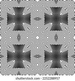 Stylish texture with figures from lines.
Abstract geometric black and white pattern for web page, textures, card, poster, fabric, textile. Monochrome graphic repeating design. 