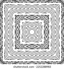 Stylish texture with figures from lines.
Abstract geometric black and white pattern for web page, textures, card, poster, fabric, textile. Monochrome graphic repeating design. 