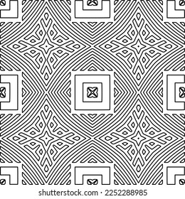 Stylish texture with figures from lines.
Abstract geometric black and white pattern for web page, textures, card, poster, fabric, textile. Monochrome graphic repeating design. 