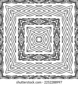 Stylish texture with figures from lines.
Abstract geometric black and white pattern for web page, textures, card, poster, fabric, textile. Monochrome graphic repeating design. 